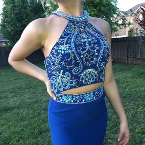 Beaded Prom Gown - Royal Blue